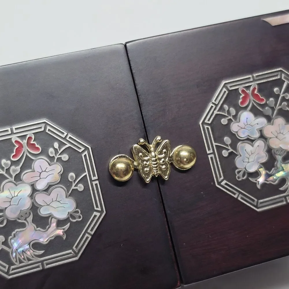 Vintage Korean Traditional Mother Of Pearl Inlay Twin Cube Folding Jewelry Box
